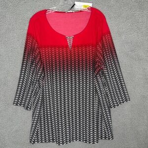 Calvin Klein Plus 2X Red‎ Black Ombre Tunic Top Liquid Knit Stretch